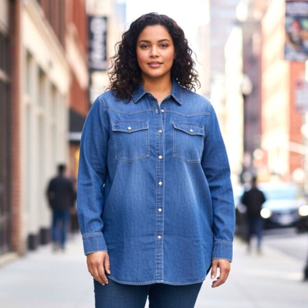 NINE WEST Denim Button Front Shirt, NEW! Size 2X